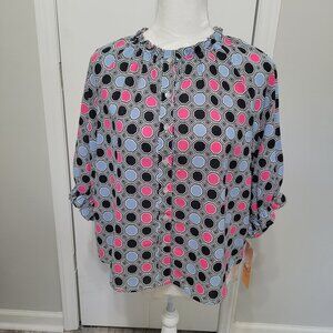 Ruby Rd Oh Happy Day Button Front Ruffled Neck Blouse